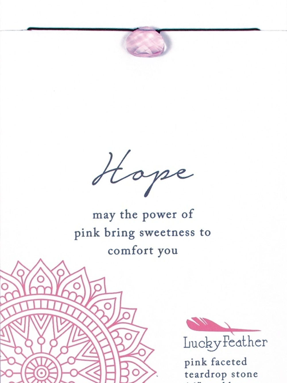 NWT Lucky Feather Corded Color Power Necklace - Crystal - Hope - Pink
